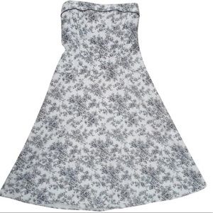 Black & White Floral Strapless A Line Dress